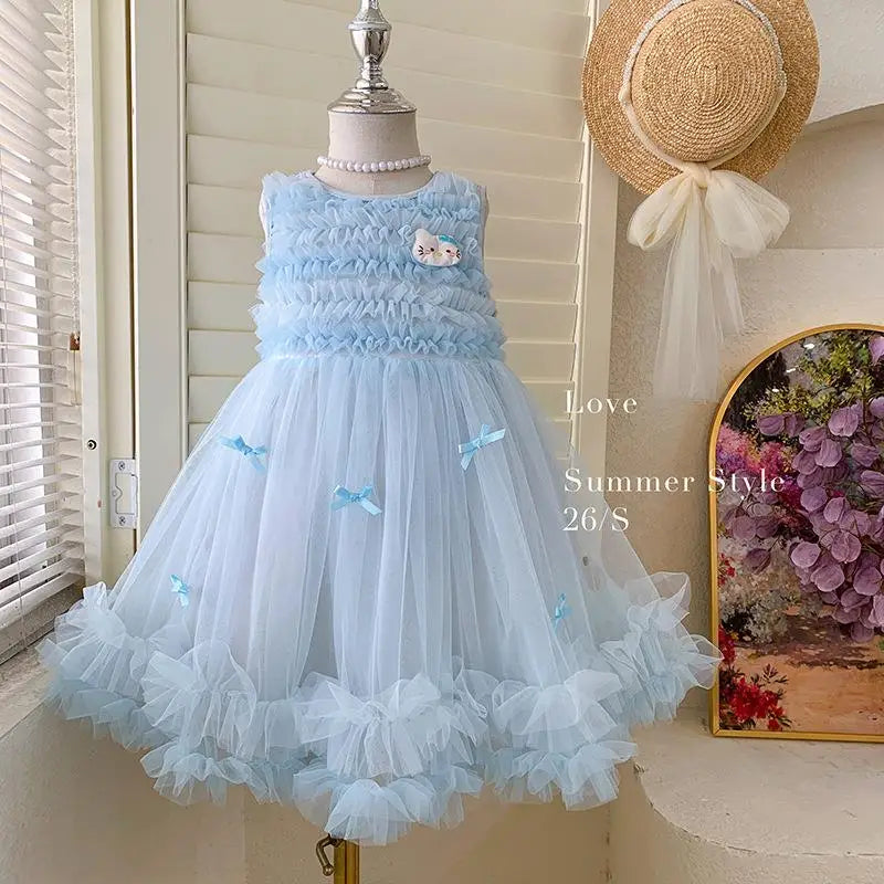 Princess Style Girls Dress Summer New Kitty Pattern