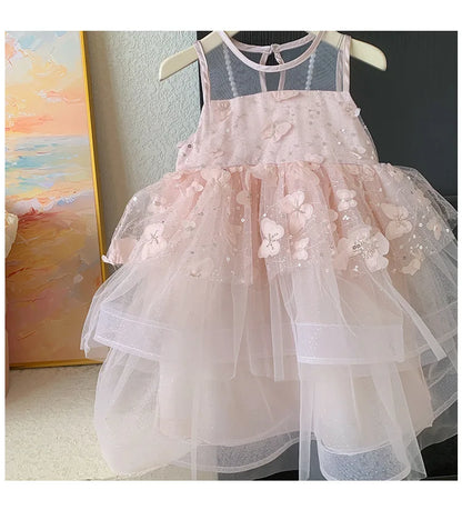 Kids Princess Tulle Dress Butterfly Sleeveless Party Gown