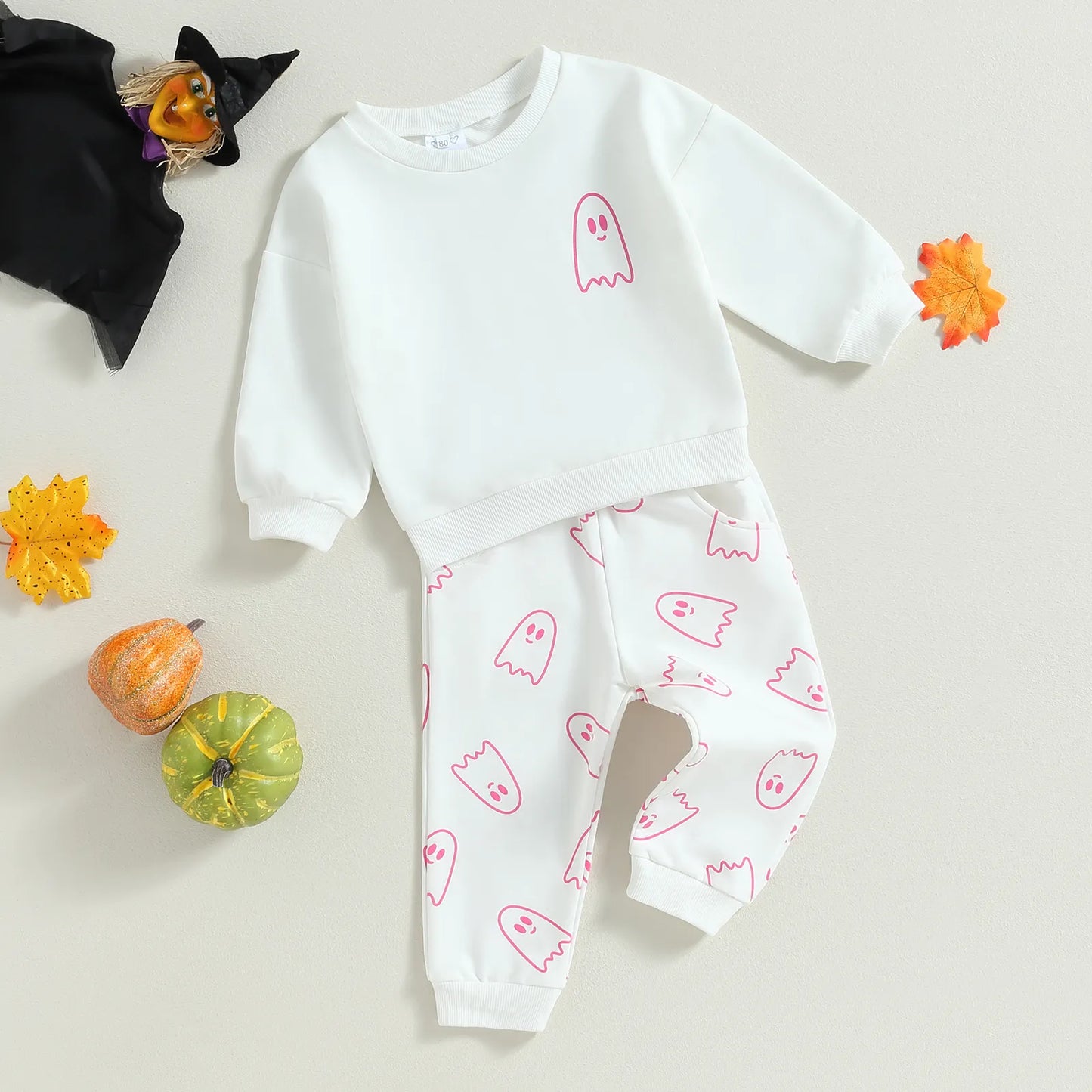 Conjunto de 2 piezas de sudadera de manga larga con cuello redondo y pantalones largos para Halloween