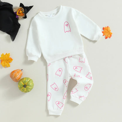 Conjunto de 2 piezas de sudadera de manga larga con cuello redondo y pantalones largos para Halloween