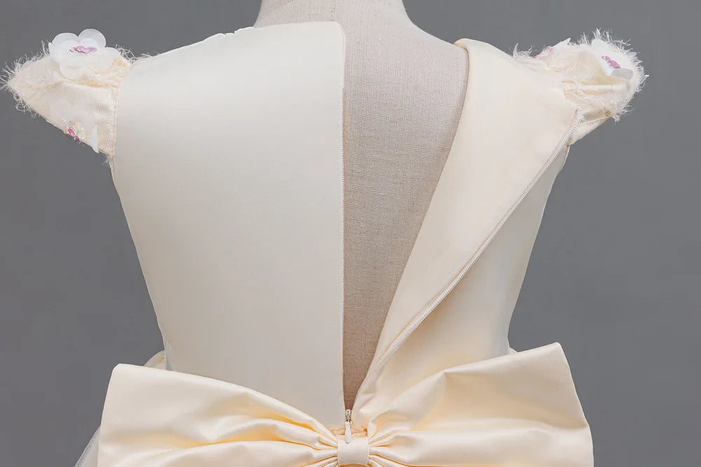 Flower Girl Dress 3D Rose Lace Tulle Sequin Waistband Princess