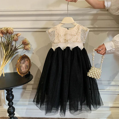 New Summer Square Collar Mesh Splicing Sleeveless Dress