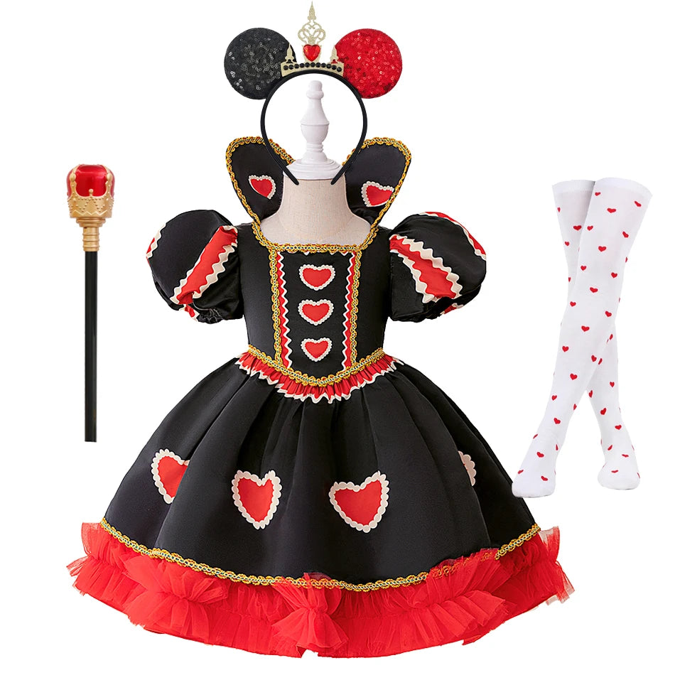 Halloween Red Queen Costume Girls White Carnival Dress