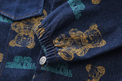 Spring Autumn Boys' Denim Long Sleeve Three-Piece Suit Casual Fashionable Children's Clothing Set Soft Cotton Baby Toddler Kids