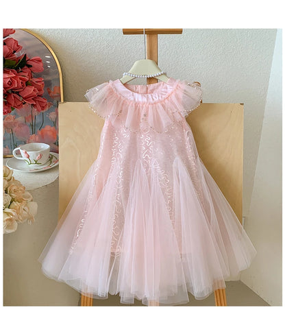 Sleeveless Mesh  Children's Pink Birthday Princess Dress