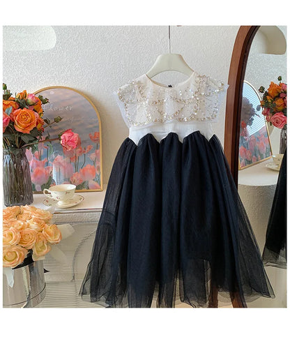 New Summer Square Collar Mesh Splicing Sleeveless Dress