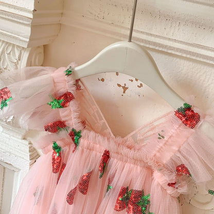 Kids Dress with Wings Embroidered Sleeveless Tulle Gown