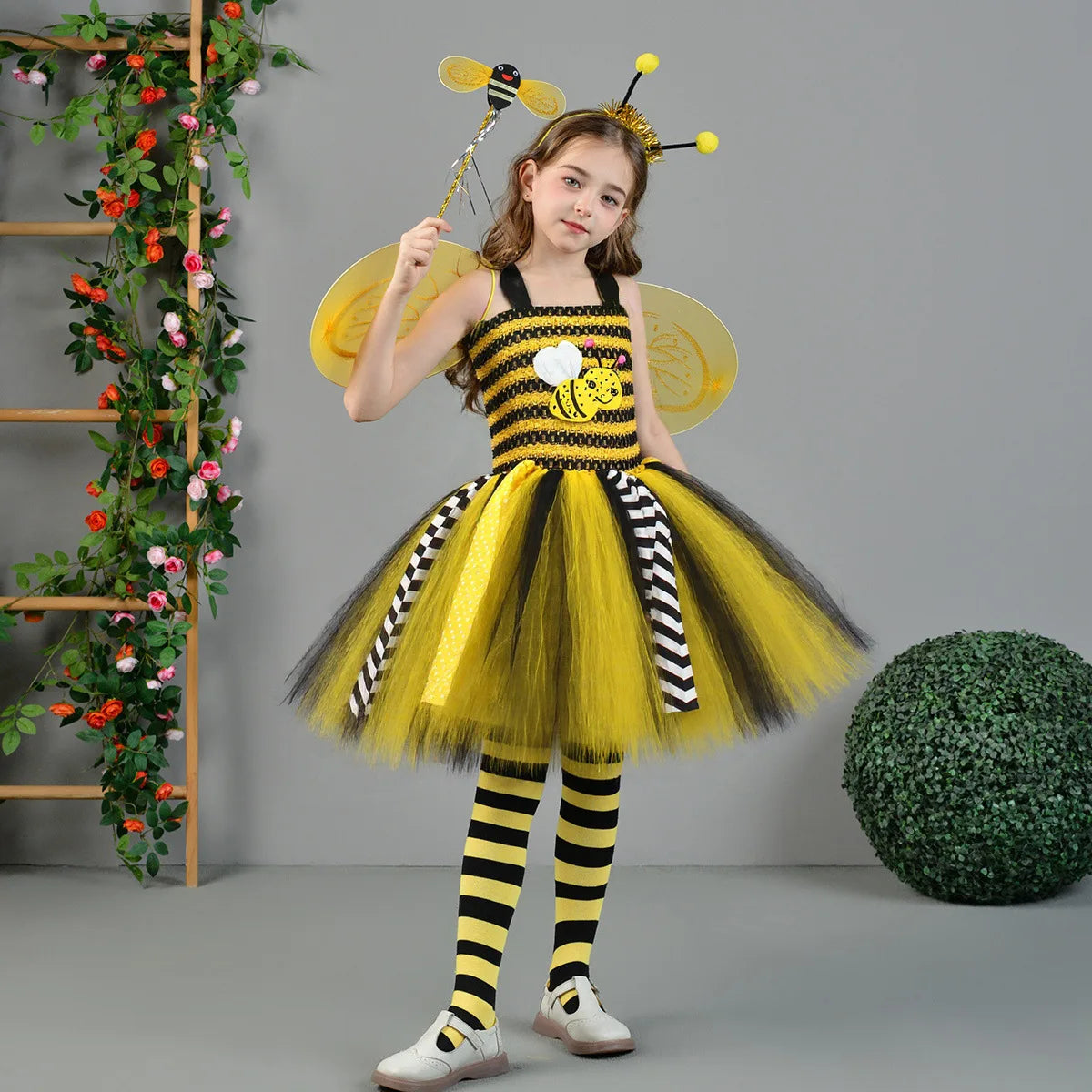Cute Bee‑Pattern Tulle Tutu Dress for Girls