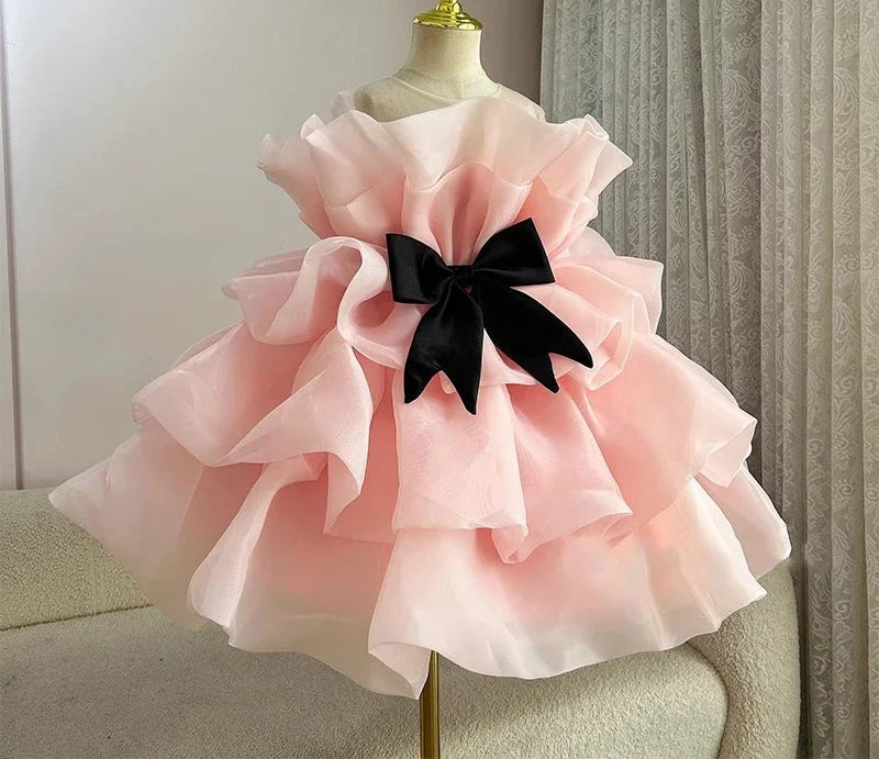 Girls'  Birthday Show Host Piano Performance Bow Princess Dress