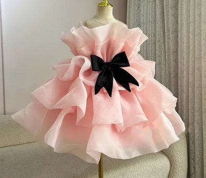 Girls'  Birthday Show Host Piano Performance Bow Princess Dress