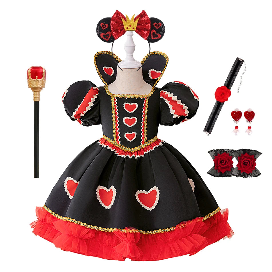 Halloween Red Queen Costume Girls White Carnival Dress