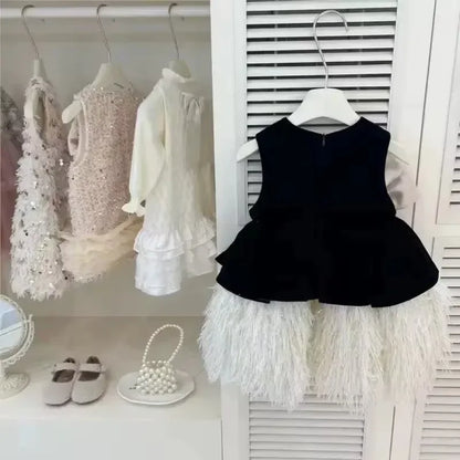 Bow Ostrich Feather Sleeveless Princess Dress