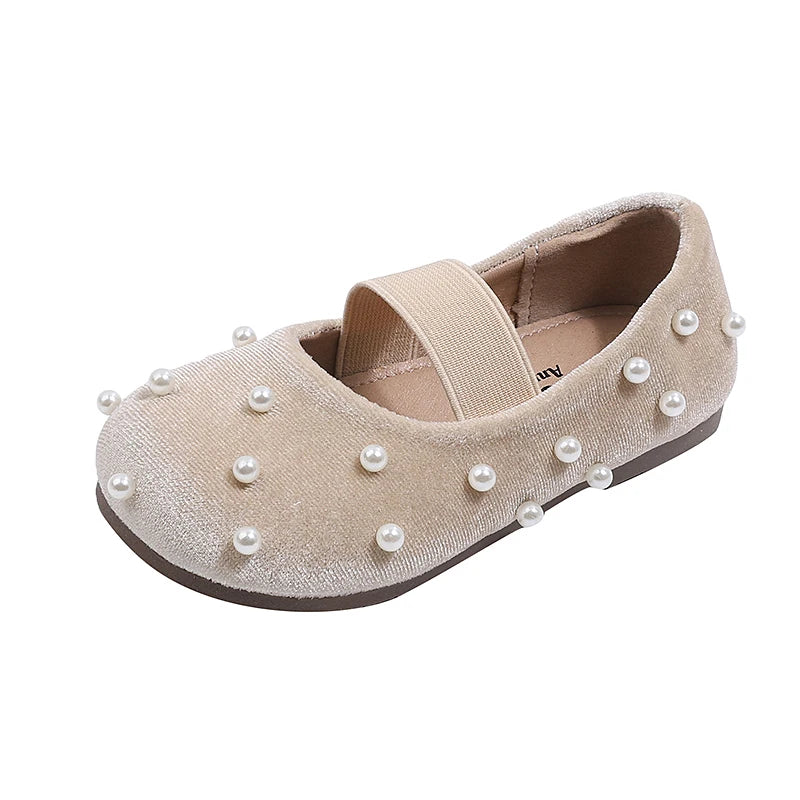 Pearl Girls Flats Shoes Solid Velvet Shallow Elastic Kids Princess Shoes