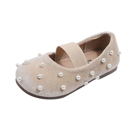 Pearl Girls Flats Shoes Solid Velvet Shallow Elastic Kids Princess Shoes