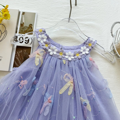 Bow Mesh Girls Puffy Princess Dress