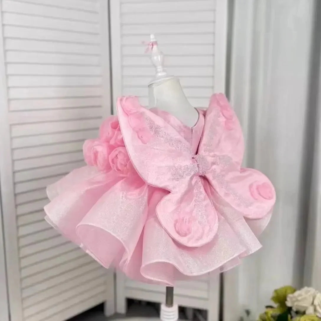 3D Flower Puff Sleeve Fluffy Tutu Dress