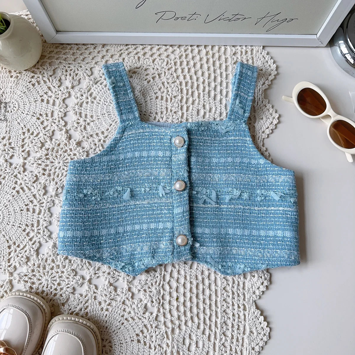 Girl's Shirt+Tank Top+pleated Skirt 3-Piece Set