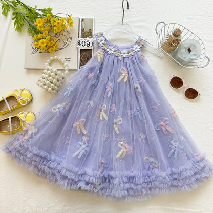 Bow Mesh Girls Puffy Princess Dress