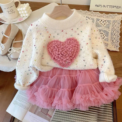 Blusa de punto con forma de corazón para mujer y niña 