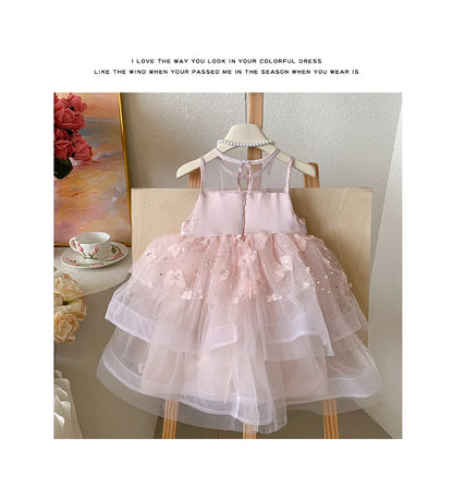 Kids Princess Tulle Dress Butterfly Sleeveless Party Gown