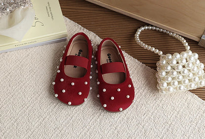 Pearl Girls Flats Shoes Solid Velvet Shallow Elastic Kids Princess Shoes