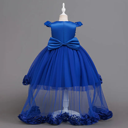 Flower Girl Dress 3D Rose Lace Tulle Sequin Waistband Princess