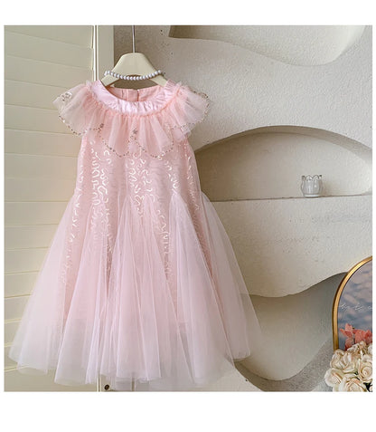 Sleeveless Mesh  Children's Pink Birthday Princess Dress