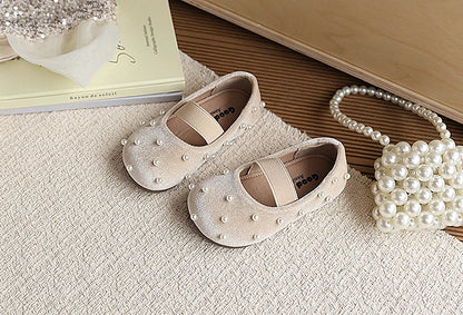Pearl Girls Flats Shoes Solid Velvet Shallow Elastic Kids Princess Shoes
