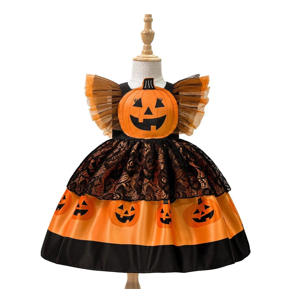 Kids Girls Halloween Pumpkin Tutu Dress
