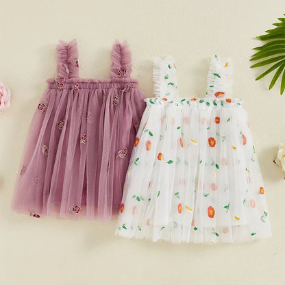 Vestido infantil de tul con flores 