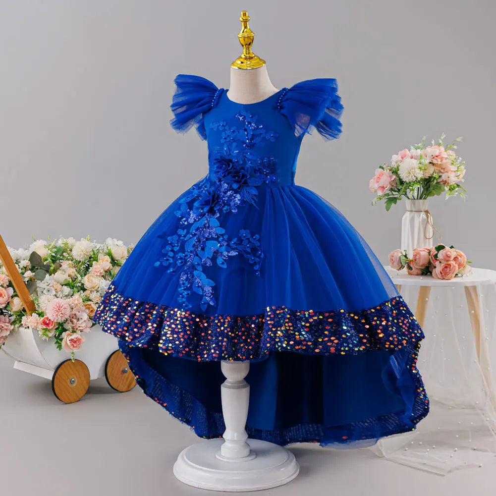Girls Princess Dress Children's Wedding Flower Girl Mesh Sequin