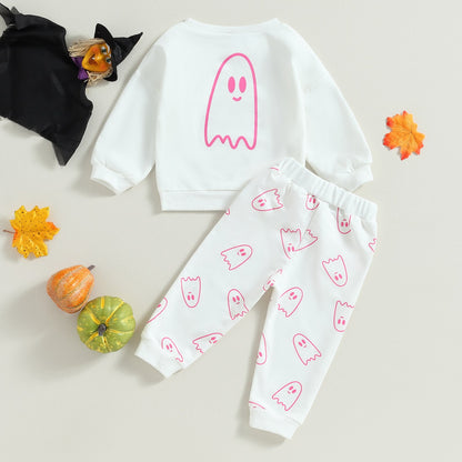 Conjunto de 2 piezas de sudadera de manga larga con cuello redondo y pantalones largos para Halloween