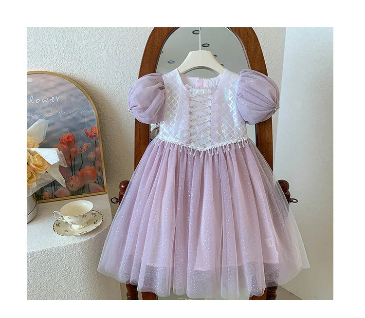 Kids Girl's Sleeveless Dress Pearl Embellished Sweet Skirt