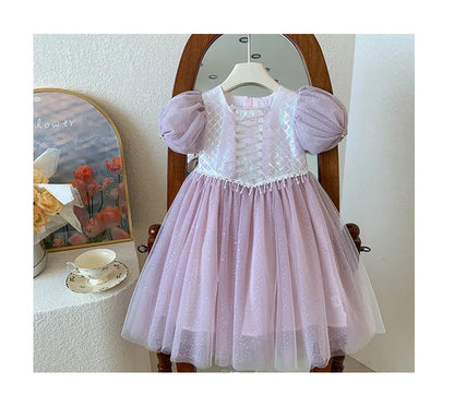 Kids Girl's Sleeveless Dress Pearl Embellished Sweet Skirt