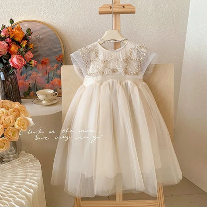 New Summer Square Collar Mesh Splicing Sleeveless Dress