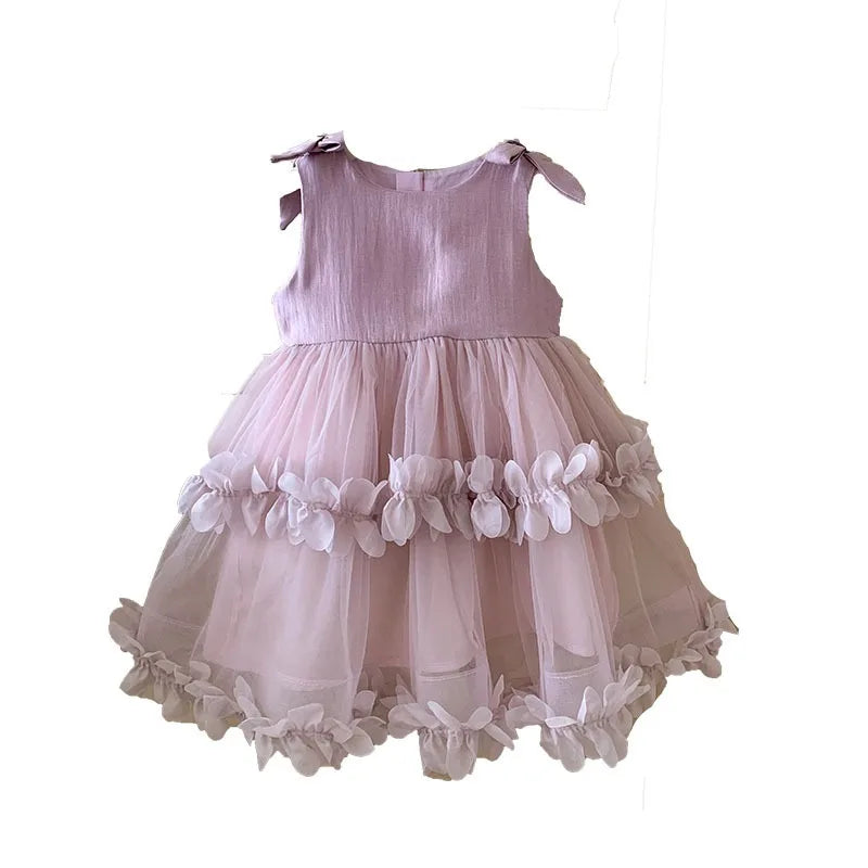 Sleeveless Bow Ruffle Birthday Wedding Flower Girl Tutu Dresses