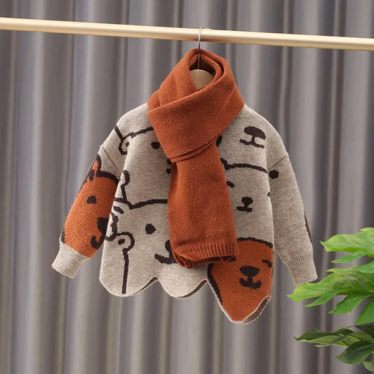 Blusa infantil de punto grueso con ositos de peluche 