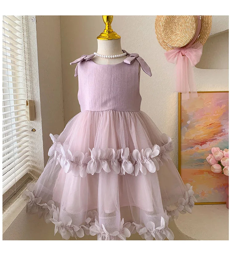 Sleeveless Bow Ruffle Birthday Wedding Flower Girl Tutu Dresses