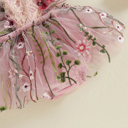 Vestido infantil con bordado floral para niñas 