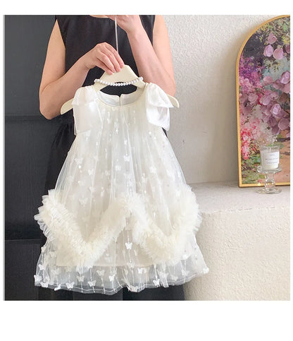 Sleeveless Flower Ruffles Butterfly Baby Girls Bows Dress