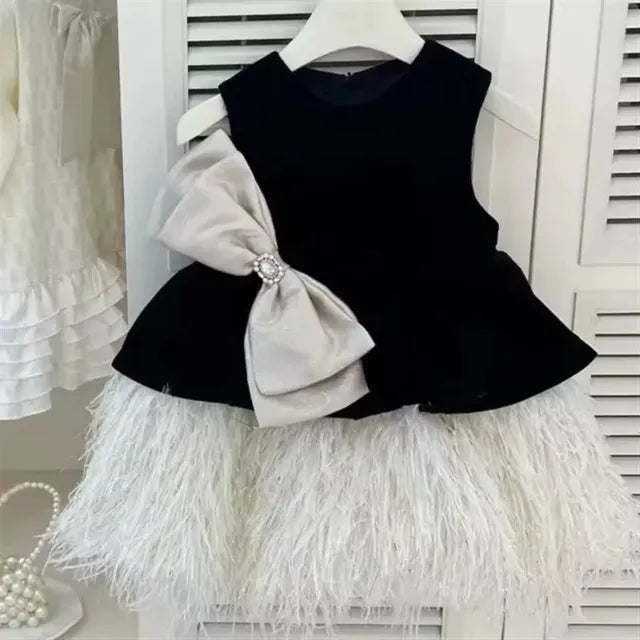 Bow Ostrich Feather Sleeveless Princess Dress