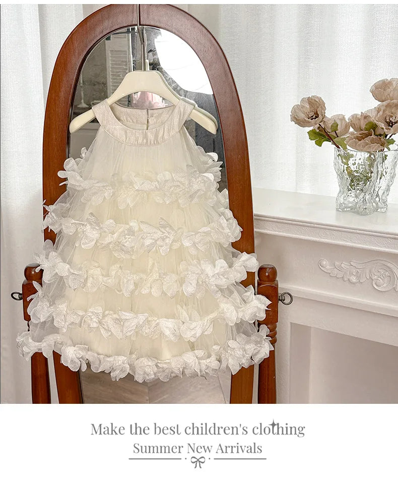 Summer Girls Dress Floral Layered Cake Skirt Birthday Princess Dress