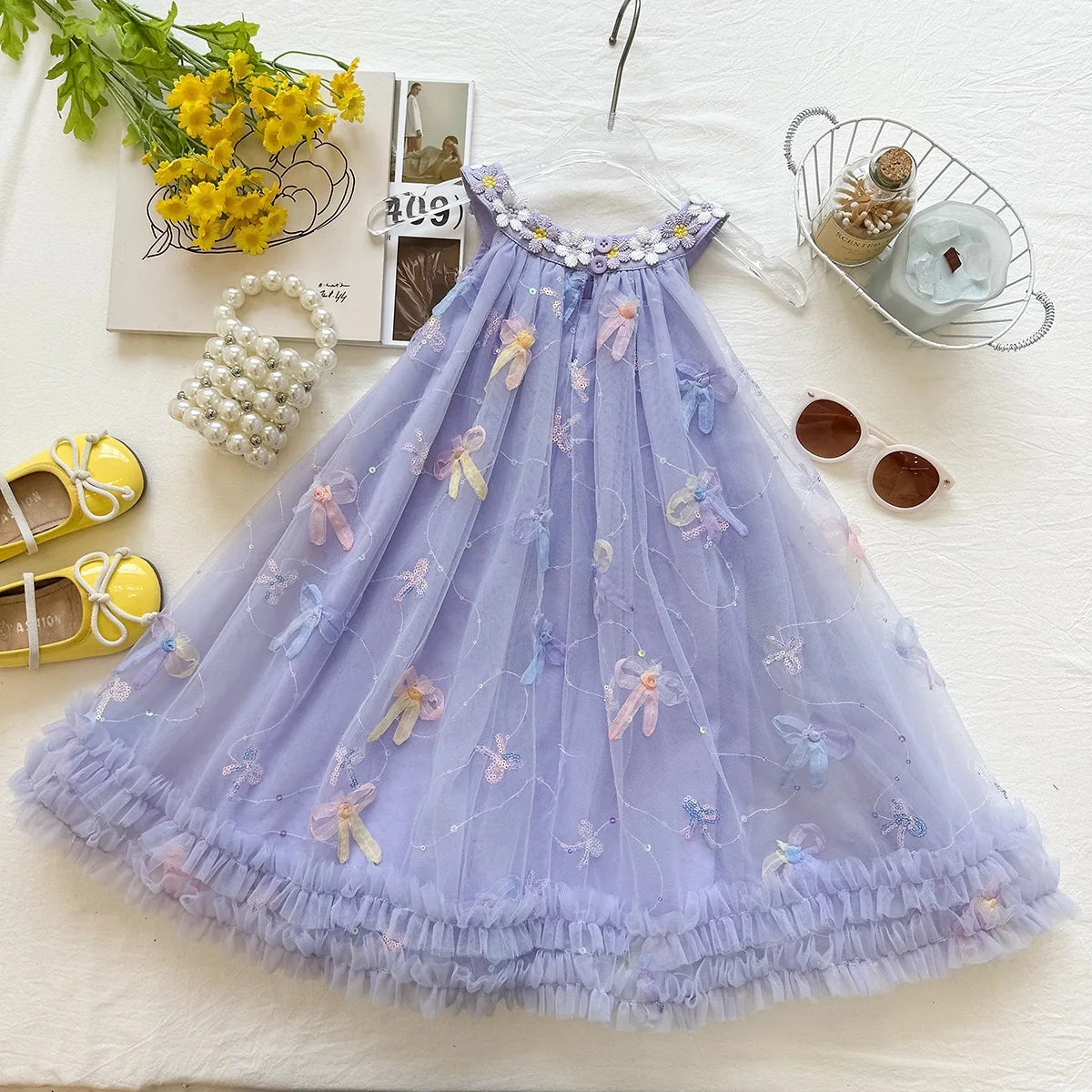 Bow Mesh Girls Puffy Princess Dress