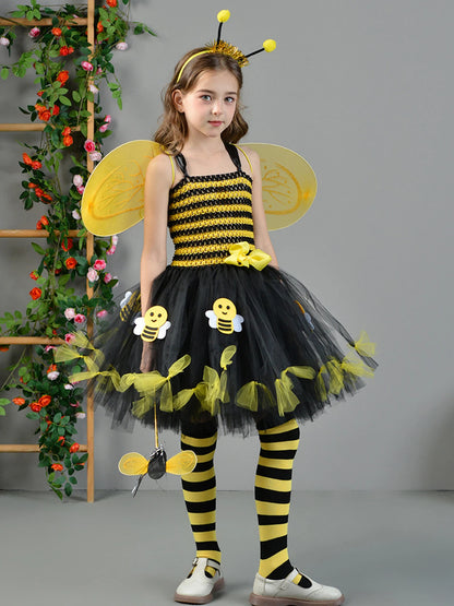 Girls Cosplay Bee Costume Sleeveless Tulle Dress