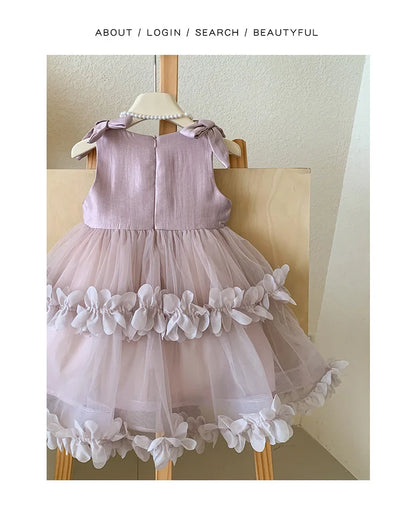 Sleeveless Bow Ruffle Birthday Wedding Flower Girl Tutu Dresses
