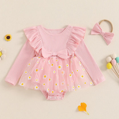 Vestido de margaritas de tul para niña 