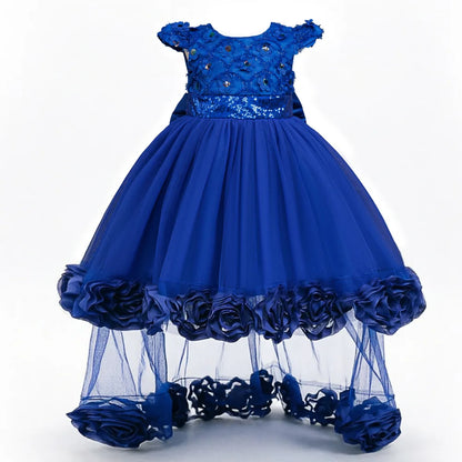 Flower Girl Dress 3D Rose Lace Tulle Sequin Waistband Princess