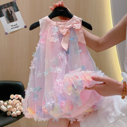 3D Flower Mesh Dress Baby Girl Fairy Flower Princess Dress