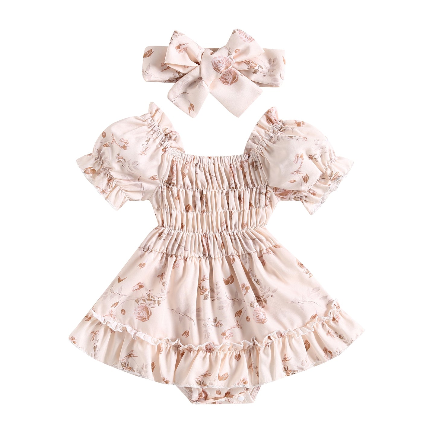 Vestido de bebé vintage floral + diadema