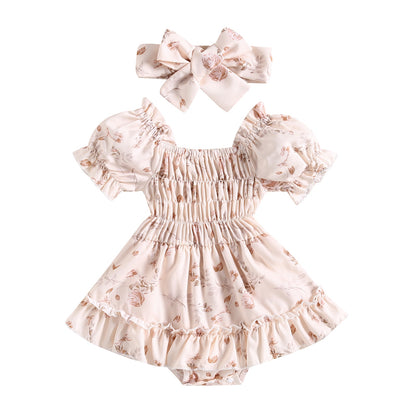 Vestido de bebé vintage floral + diadema